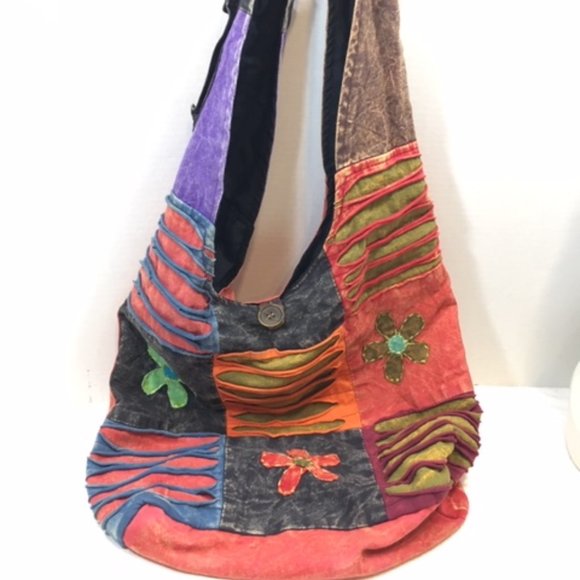 Rising International Cotton HOBO Tie Dyed Floral Shoulder Bag Nepal - Picture 8 of 14